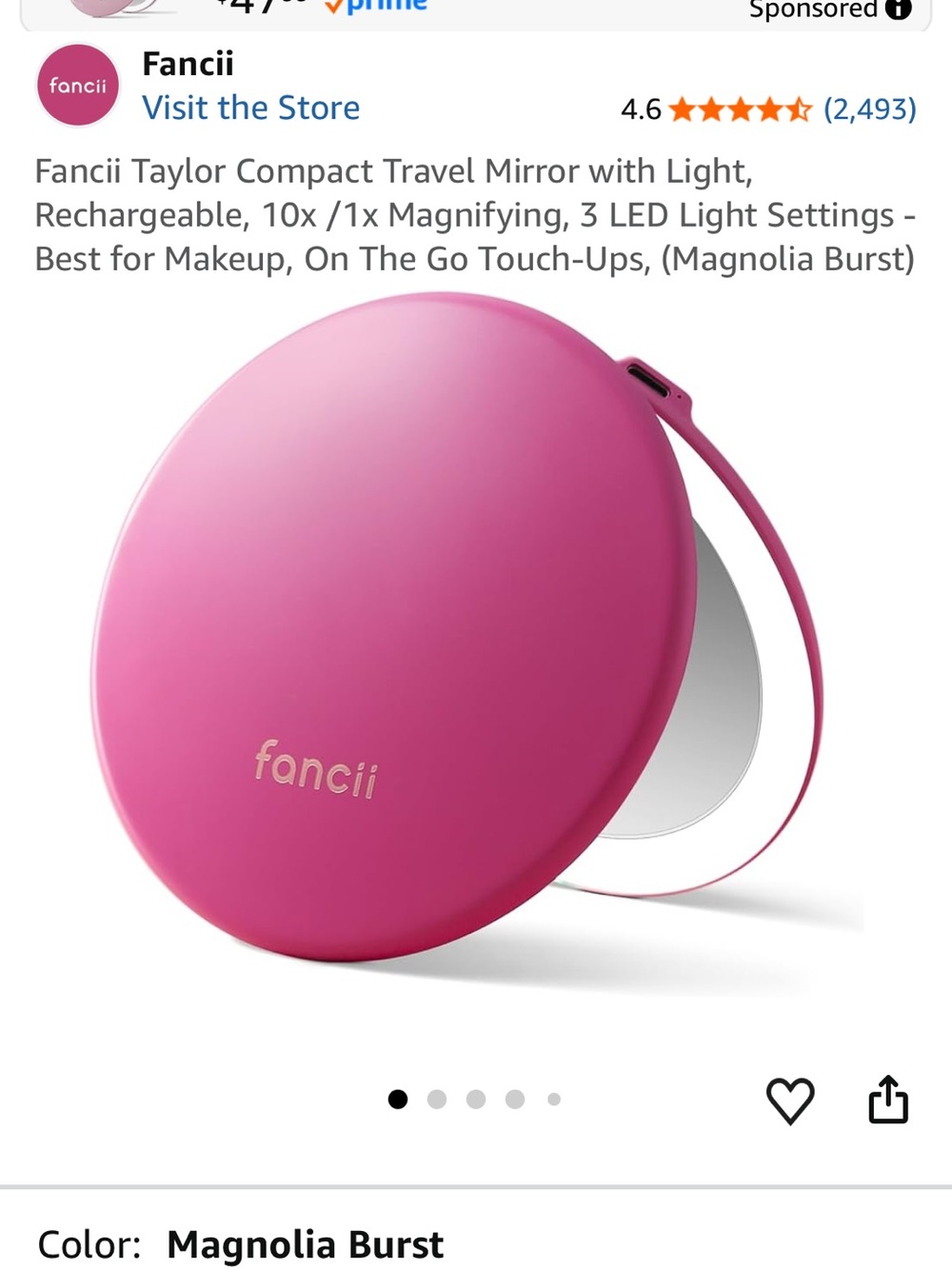 Fancii Magnolia Burst Rechargeable LED Compact Travel Mirror